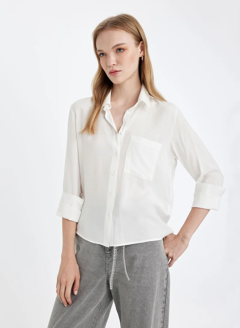 DeFacto Regular Fit Shirt Collar Basic Plain Buttoned Long Sleeve Shirt
