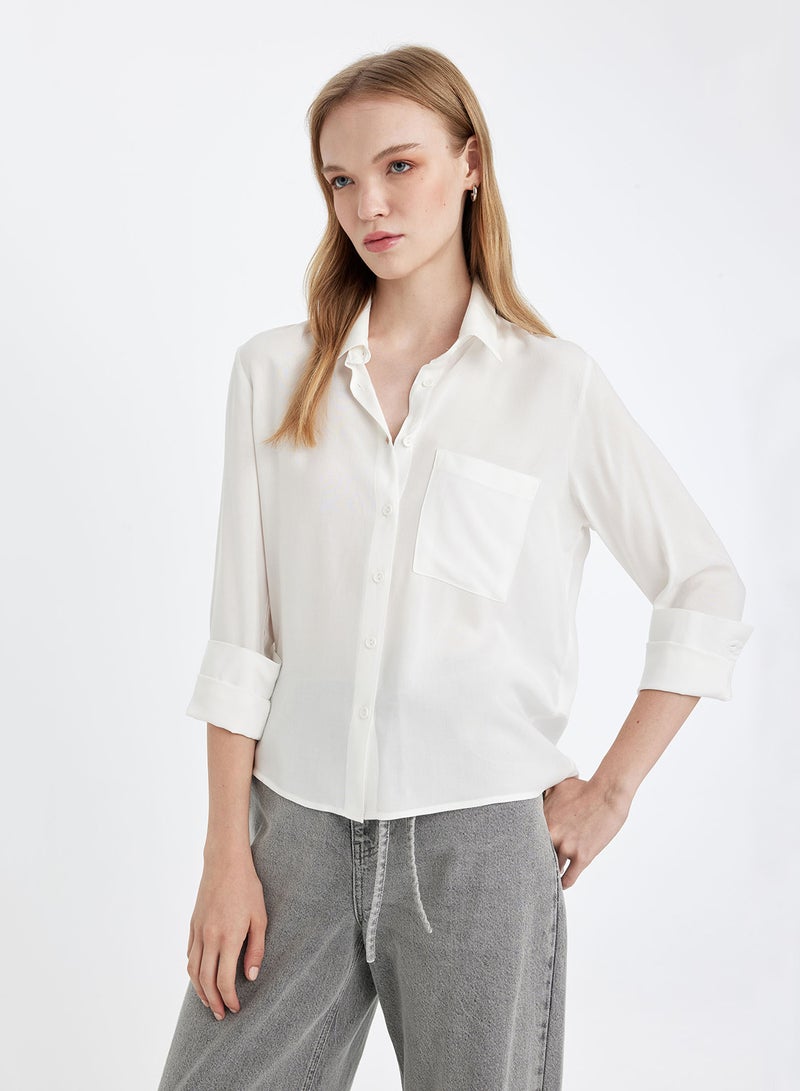DeFacto Regular Fit Shirt Collar Basic Plain Buttoned Long Sleeve Shirt - Image 3