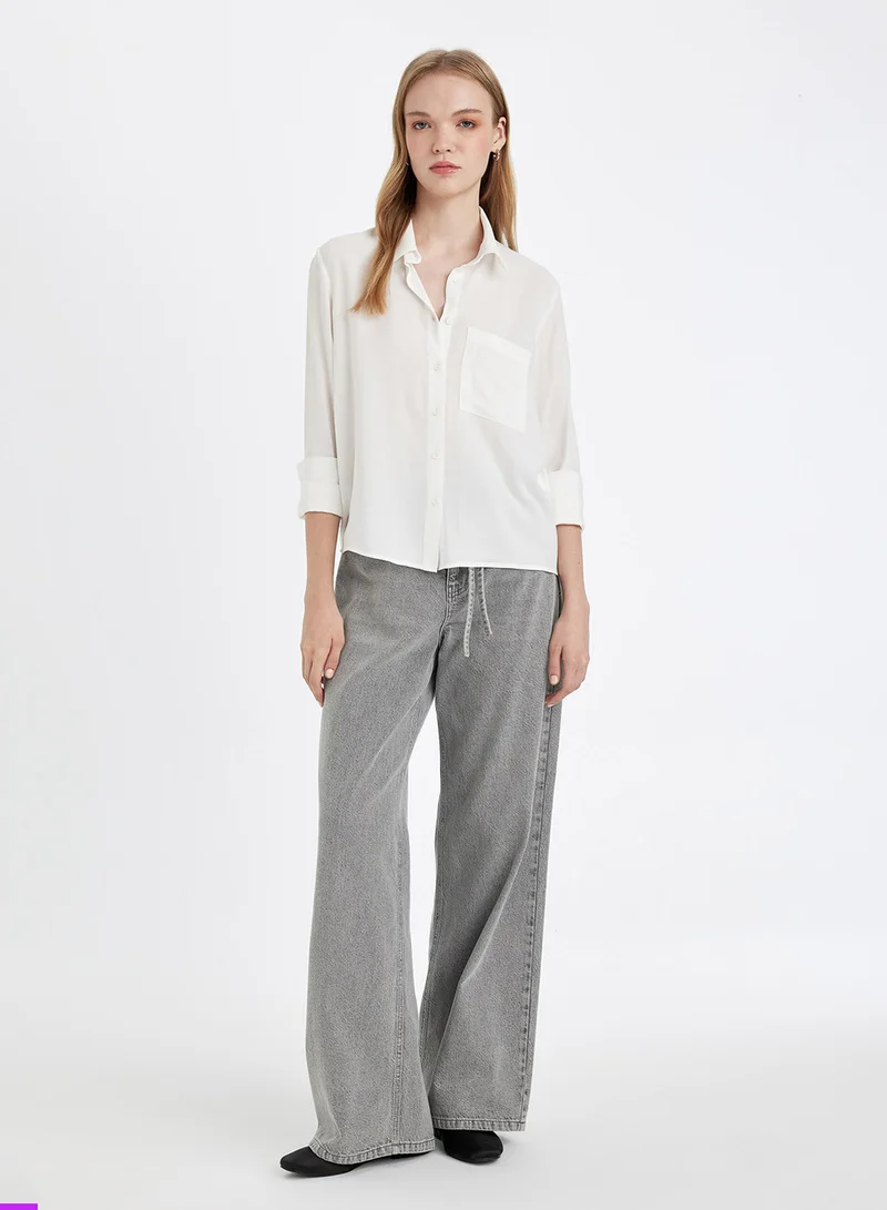 DeFacto Regular Fit Shirt Collar Basic Plain Buttoned Long Sleeve Shirt