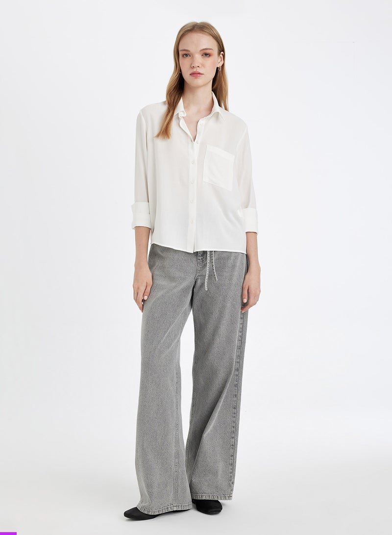 DeFacto Regular Fit Shirt Collar Basic Plain Buttoned Long Sleeve Shirt - Image 4