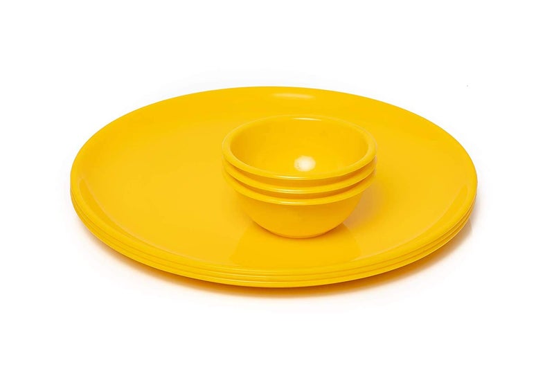 PRIZMA Microwave Safe Unbreakable Round Dinner Set of 4 Big Plates 11 Inches and 4 Katori Set, Made in India (Yellow Set of 8) - Image 3