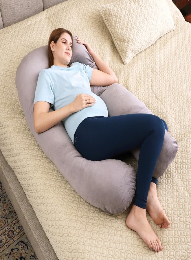 RELY+ Gynaecologist-Recommended Detachable U-Shaped Maternity Pillow - Full Body Support for Sleeping, Unbreakable Zipper, Removable Cover, Ideal for Legs, Belly, Back & Side Sleeping, Grey - Image 1