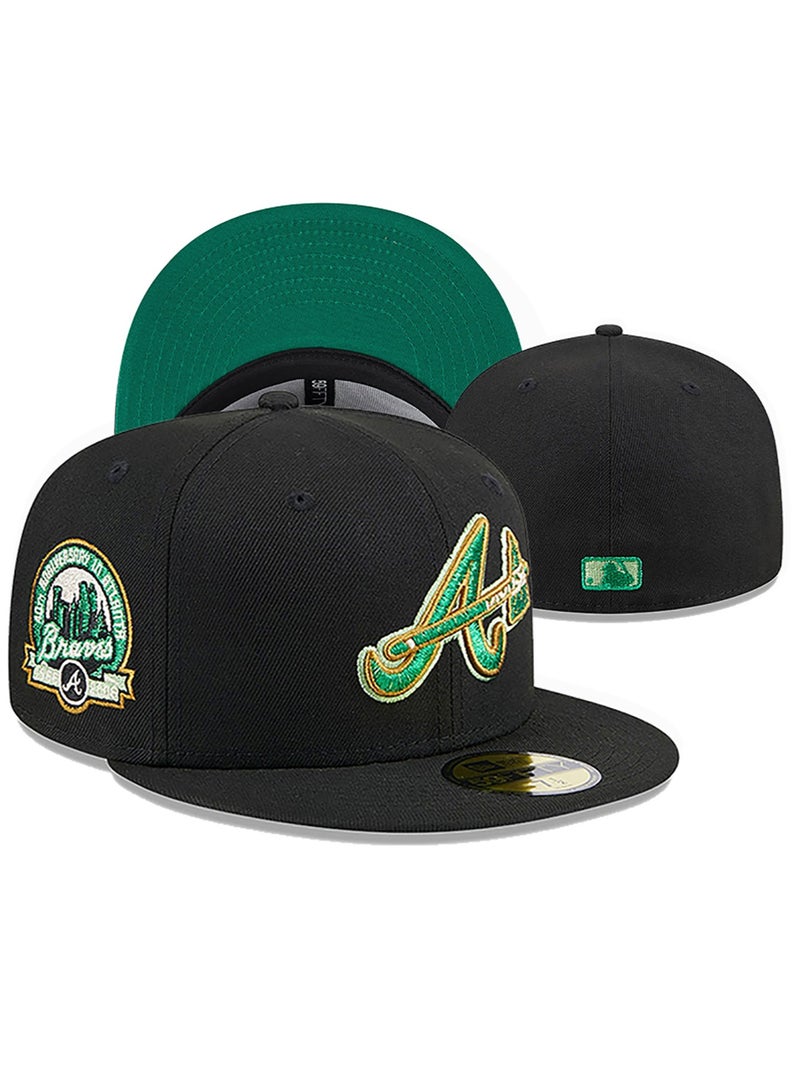 NEW ERA Atlanta Braves Black Fitted Hat - Green Logo Embroidery-60.6cm 