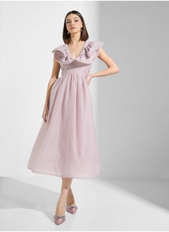 True Decadence V-Neck Ruffle Detailed Dress  - Image 1