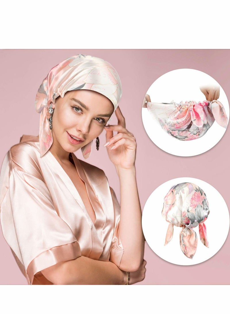Excefore Shower Cap 2 Pcs Women Silk Bonnet Satin Hair for Sleeping  Smooth Soft Hat - Image 5