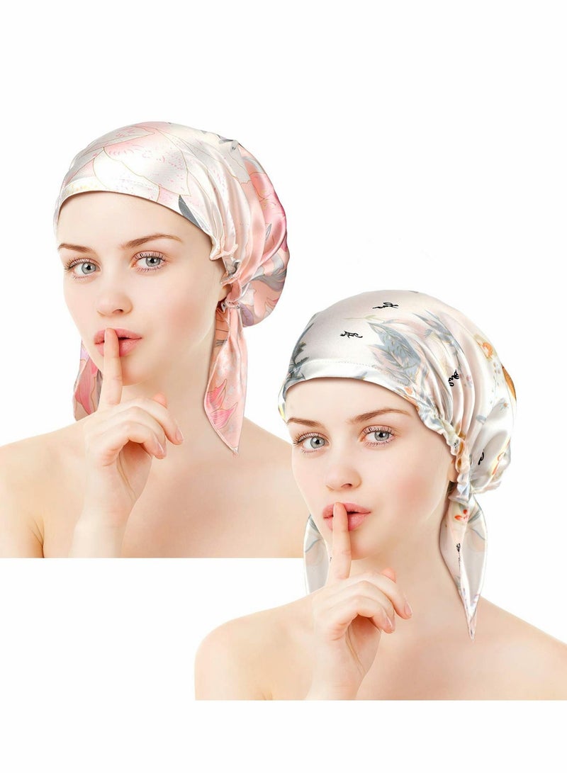 Excefore Shower Cap 2 Pcs Women Silk Bonnet Satin Hair for Sleeping  Smooth Soft Hat - Image 1