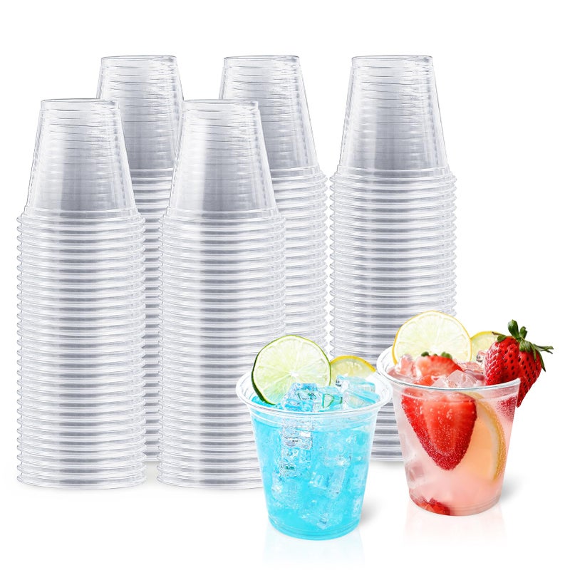 BYSNOW 500 Pack 9 oz Clear Plastic Cups Thickened Disposable Drink Clear Cups for Party Higher Heat Resistance Drinking Cup for Wine Juice Fruit and ColdHot Beverages