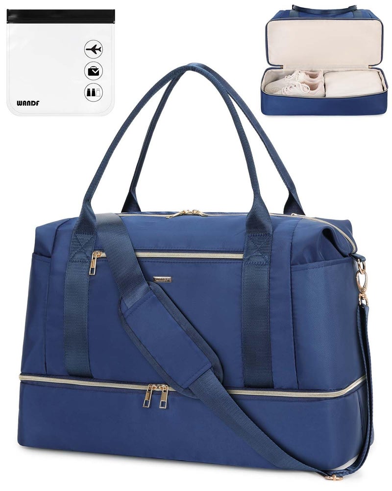 WANDF For Spirit Airlines Personal Item Bag 18x14x8 Underseat with Wet Pocket & Shoe Compartment & Tsa Approved Toiletry Bag Travel Duffle Carry On Overnight Weekender Tote (Navy Blue) - Image 1