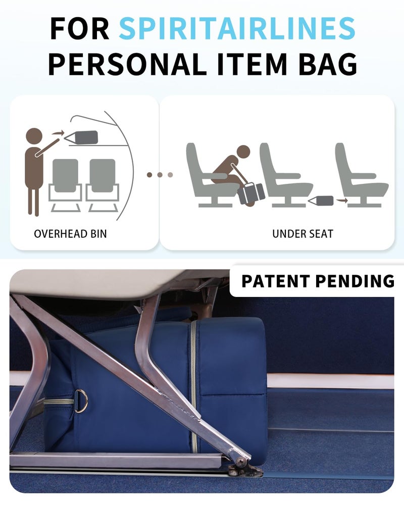 WANDF For Spirit Airlines Personal Item Bag 18x14x8 Underseat with Wet Pocket & Shoe Compartment & Tsa Approved Toiletry Bag Travel Duffle Carry On Overnight Weekender Tote (Navy Blue) - Image 2