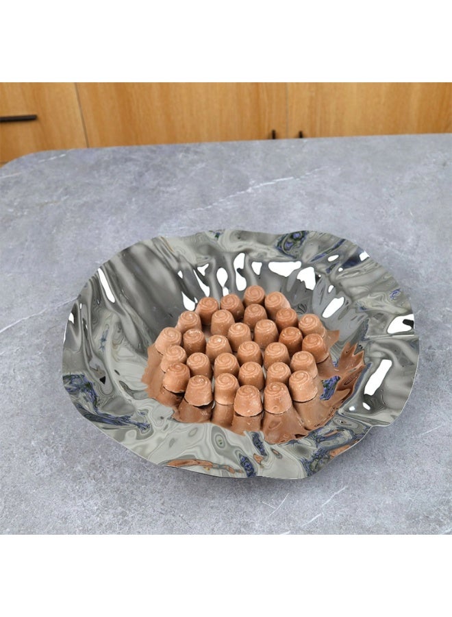 الهدايا مول  صحن تقديم بتصميم كلاسيكي – ستانلس ستيل – فضي – 37×37 سم - Image 2