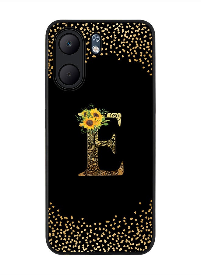 Stylizedd For Oppo A5x 5G / A5x 4G Case,Slim fit Camera Protection, Shockproof Thin Phone cover  - Custom Floral Monogram - E ( Black )