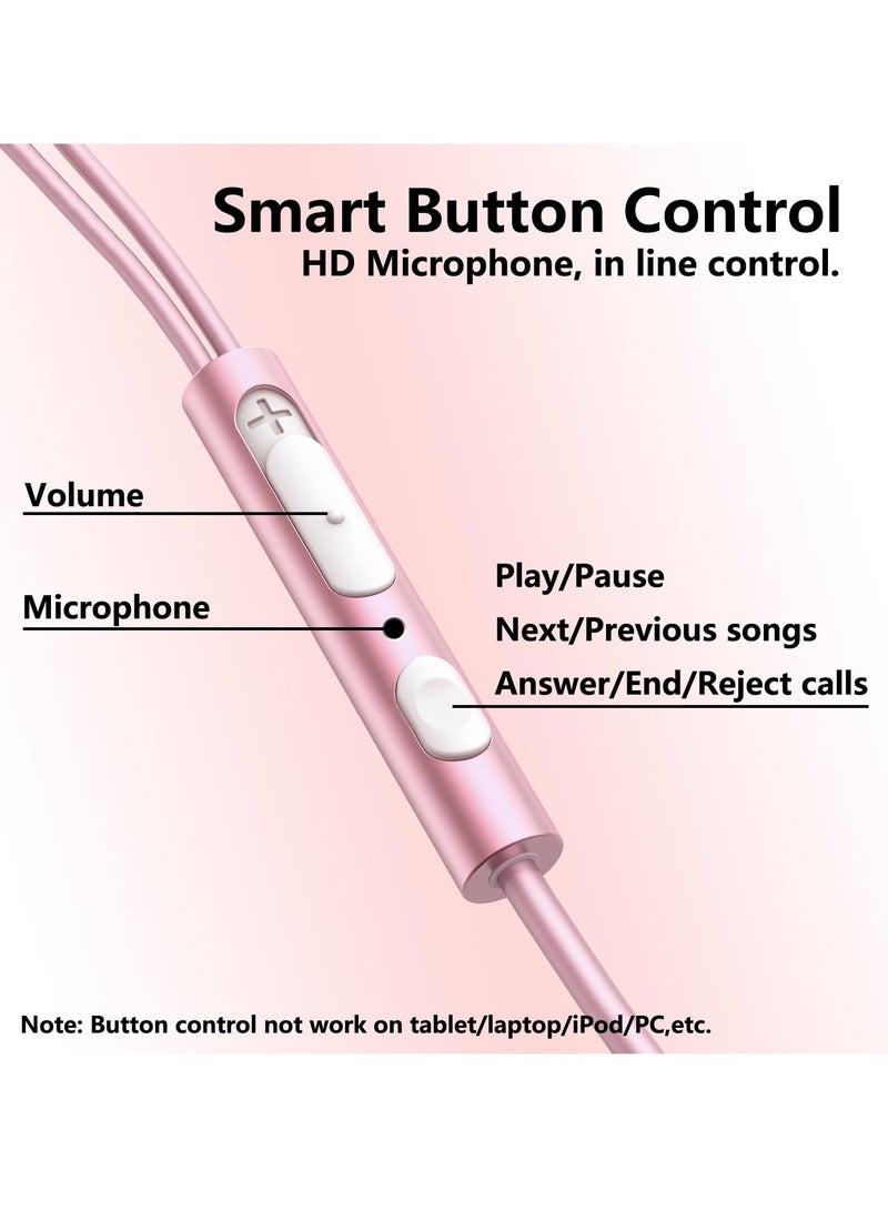 Excefore USB C Earbuds Rose Gold, Type C in Ear Headphones Wired, Stereo Bass Pink Earphones with Micphone and Volume Control, for 15 Pro Max 15 Plus iPad Pro USB C Earphones - Image 2