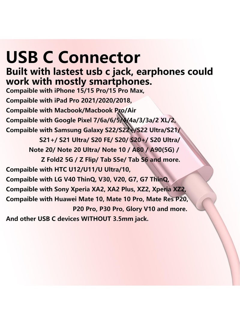 Excefore USB C Earbuds Rose Gold, Type C in Ear Headphones Wired, Stereo Bass Pink Earphones with Micphone and Volume Control, for 15 Pro Max 15 Plus iPad Pro USB C Earphones - Image 5