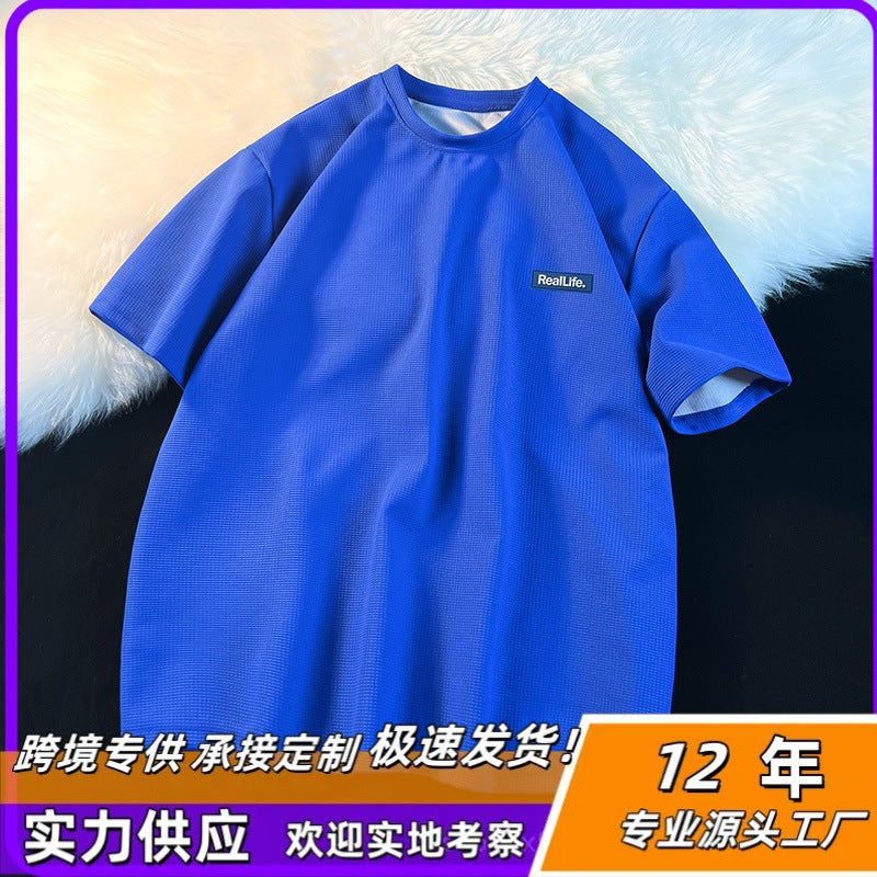 Men'S Short-Sleeved Fashionable Brand Waffles Round Neck Public Short-Sleeved T-Shirt Men'S Fashionable Brand Loose Couple'S Half-Sleeved Break - Image 5