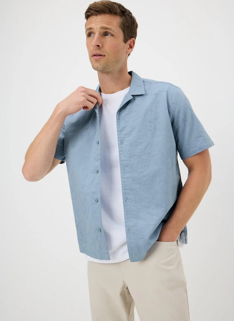ماتلان Blue Floral Embroidered Shirt