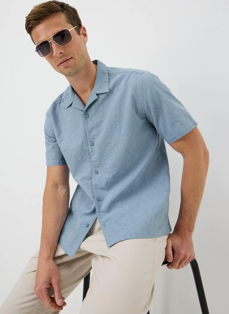 ماتلان Blue Floral Embroidered Shirt