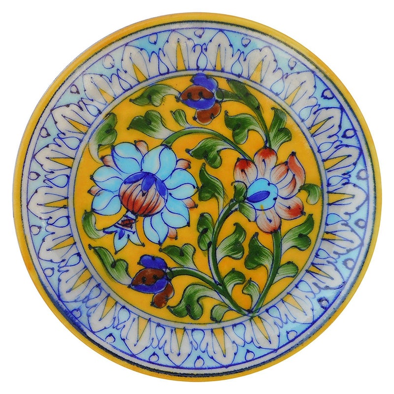 Potterywalaz Blue Pottery Ceramic Decorative Wall Hanging Flower Design Handmade Plate 6 Inch PTN16 - Image 4