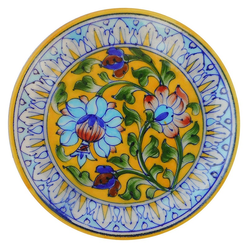 Potterywalaz Blue Pottery Ceramic Decorative Wall Hanging Flower Design Handmade Plate 6 Inch PTN16 - Image 1