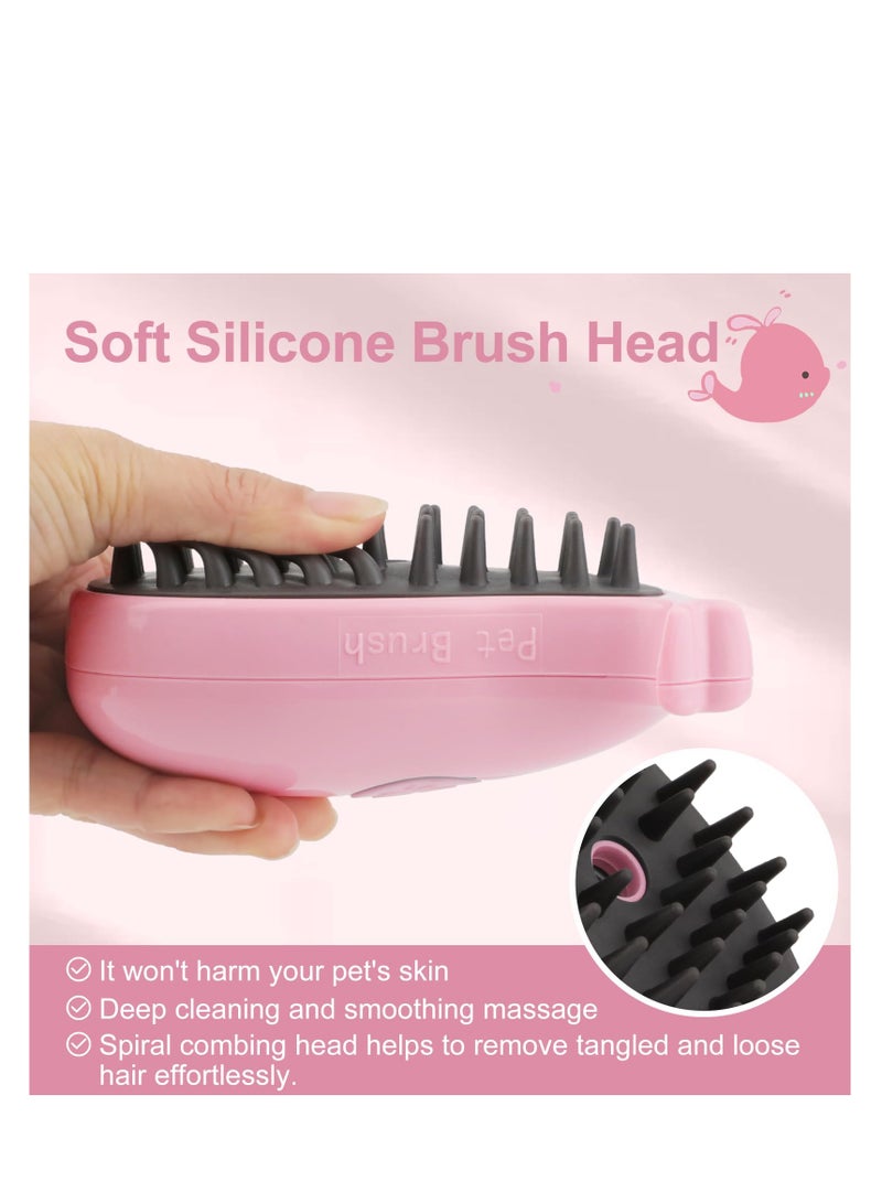 Excefore Cat Steam Brush, 3 in 1 Cat Steamy Brush, Silicone Massage Grooming Brush for Massage, Clean, Eliminate Flying and Tangled Hair, Pet Hair Self Cleaning Brush Comb for Cats Dogs, Pink Whale - Image 3