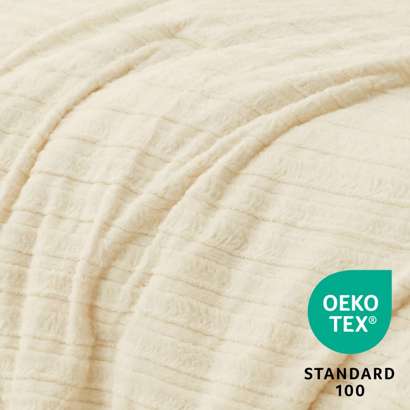 BEDELITE Fleece Queen Comforter Set -Super Soft & Warm Fluffy Cream White Faux Fur Bedding, Luxury Fuzzy Heavy Bed Set for Winter with 2 Pillow Cases - Image 5