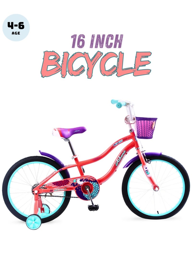 موجو Athena Girls Bike with Basket & Training Wheels 16 Inch | Peach | Kids Single-Speed Bicycle for Ages 4-7 | Alloy Steel Frame - Image 1