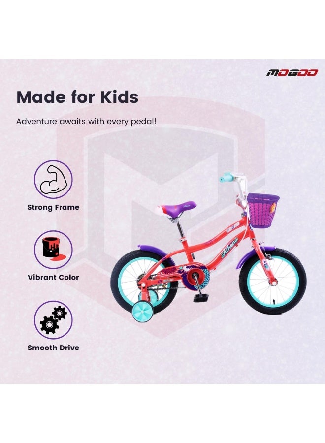 موجو Athena Girls Bike with Basket & Training Wheels 16 Inch | Peach | Kids Single-Speed Bicycle for Ages 4-7 | Alloy Steel Frame - Image 4
