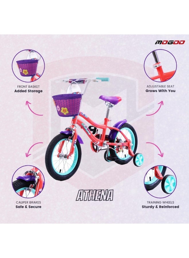 موجو Athena Girls Bike with Basket & Training Wheels 16 Inch | Peach | Kids Single-Speed Bicycle for Ages 4-7 | Alloy Steel Frame - Image 3