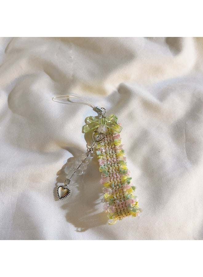 NIBEMINENT Beaded Phone Lanyard, Anti Lost Removable Wrist Strap, Lace With A Cat-ear Cuteness Bracelet Pendant, Phone Keychain Lanyard