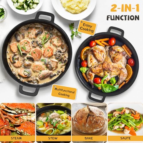 BIGFIT فرن هولندي متقدم من الحديد الزهر للخبز، مع سلة تخمير خبز بانيتون ومستلزمات الخبز، وعاء فرن هولندي متعدد الوظائف سعة 5QT مع غطاء، صينية خبز من الحديد الزهر، أسود - Image 5