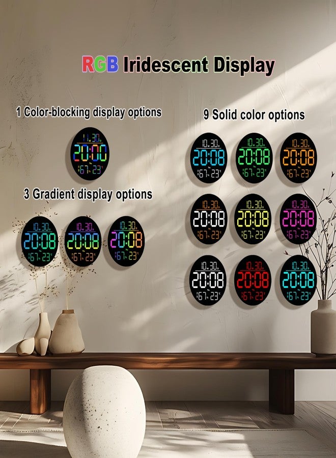 45MinST 10-Inch RGB LED Digital Wall Clock with Temperature, Humidity, and Date Display｜Dual Alarms, Countdown Timer, 11 Backlight Colors, Auto Brightness, Silent Operation｜Modern Decor for Home&Office - Image 4