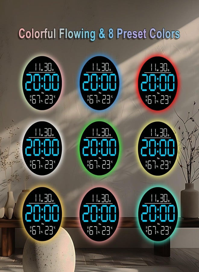 45MinST 10-Inch RGB LED Digital Wall Clock with Temperature, Humidity, and Date Display｜Dual Alarms, Countdown Timer, 11 Backlight Colors, Auto Brightness, Silent Operation｜Modern Decor for Home&Office - Image 3