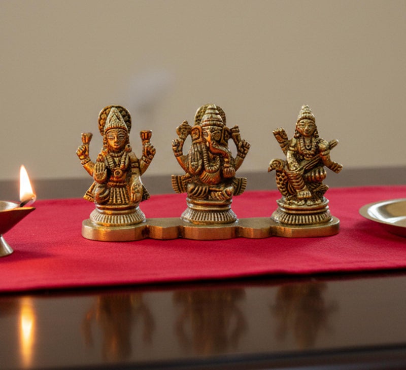 ESPLANADE Brass - Laxmi Ganesh Saraswati Idols | Ganesha Lakshmi Sculpture Murti Idol Statue | for Home Temple, Office Mandir, Home Decor (2" Height), Gold - Image 3