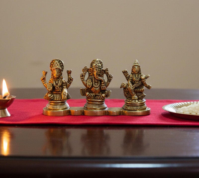 ESPLANADE Brass - Laxmi Ganesh Saraswati Idols | Ganesha Lakshmi Sculpture Murti Idol Statue | for Home Temple, Office Mandir, Home Decor (2" Height), Gold - Image 2