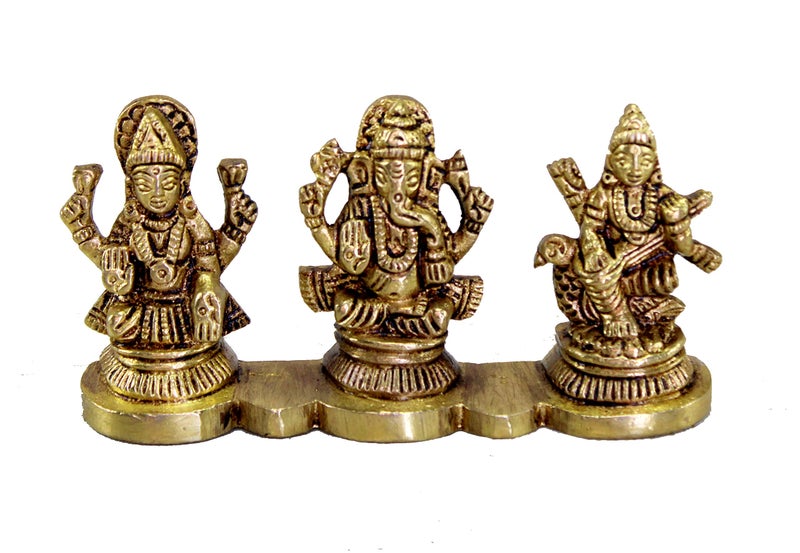 ESPLANADE Brass - Laxmi Ganesh Saraswati Idols | Ganesha Lakshmi Sculpture Murti Idol Statue | for Home Temple, Office Mandir, Home Decor (2" Height), Gold - Image 5