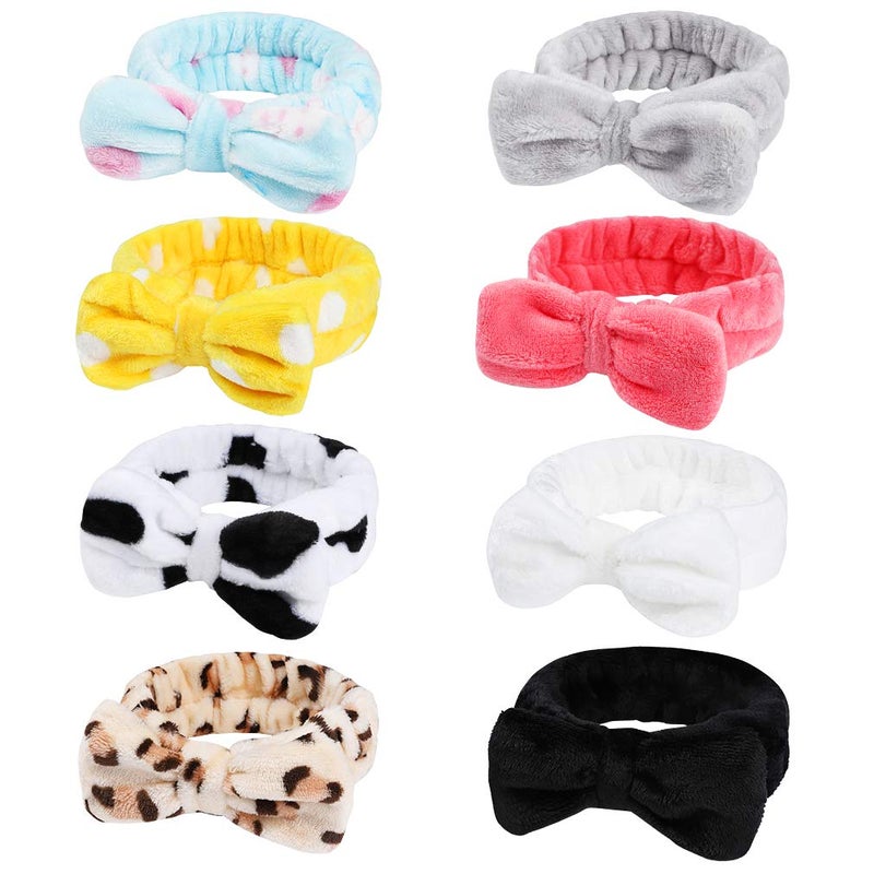 8 Pack Spa Headbands Coral Fleece Makeup Bow Headbands Terry Cloth Face Hair Bands for Womens Shower  Washing Face