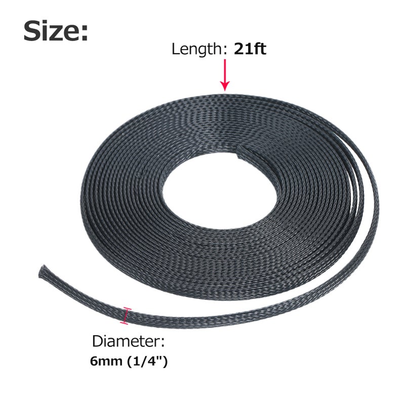 21ft 1/4 Inch (6mm) Expandable Braided Cable Sleeve Cord Protector Tubing Sheath for Automotive Television Computer & Other Home Devices - Image 4