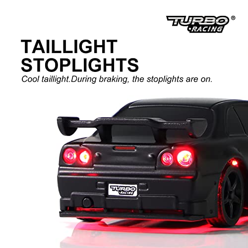 Flycolor سيارة سباق FLYCOLOR Turbo RC 1:76 الرياضية الصغيرة 4CH 2.4GHZ مع تحكم عن بعد مجموعة RTR كاملة مع 2 غلاف جسم قابل للتبديل (C74-أسود) - Image 3
