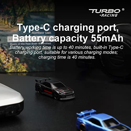 Flycolor سيارة سباق FLYCOLOR Turbo RC 1:76 الرياضية الصغيرة 4CH 2.4GHZ مع تحكم عن بعد مجموعة RTR كاملة مع 2 غلاف جسم قابل للتبديل (C74-أسود) - Image 5