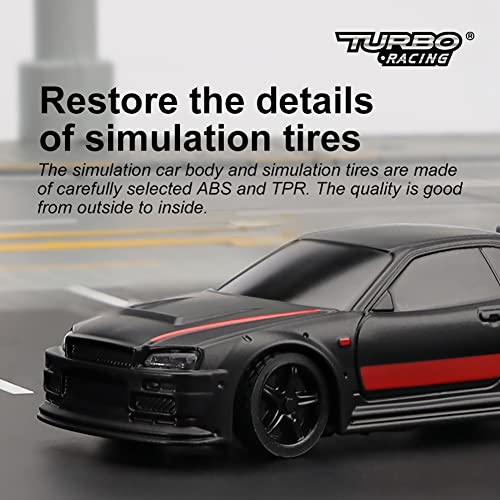 Flycolor سيارة سباق FLYCOLOR Turbo RC 1:76 الرياضية الصغيرة 4CH 2.4GHZ مع تحكم عن بعد مجموعة RTR كاملة مع 2 غلاف جسم قابل للتبديل (C74-أسود) - Image 4
