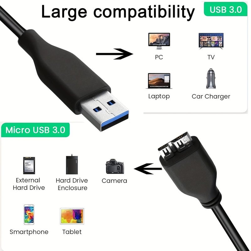 USB 3.0 A to Micro B Cable 11.81 Inch Data Sync Cord for External Hard Disk and Phone - Image 4