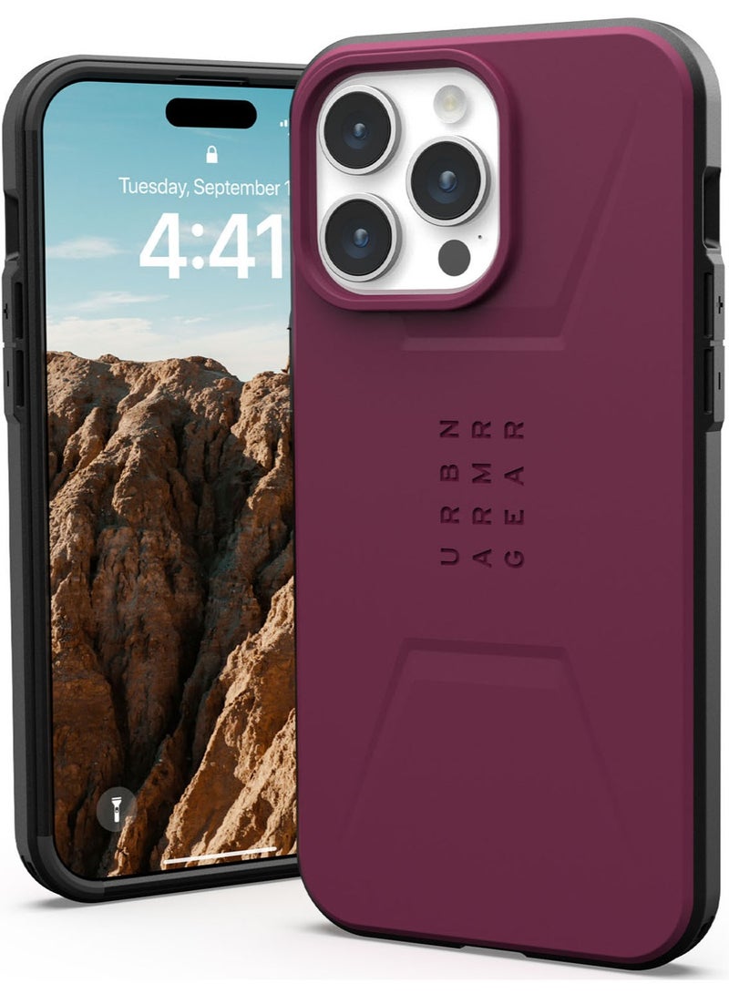 Urban Armor Gear UAG Civilian MagSafe for iPhone 15 Pro Max Case Cover [20 Feet Drop tested]  - Bordeaux  - Image 1