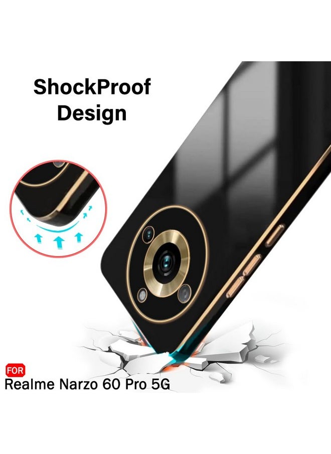 ذا جيفت كارت - جراب خلفي فاخر من TheGiftKart مصنوع من مادة TPU مطلي بالذهب لهاتف Realme Narzo 60 Pro 5G | حواف مرتفعة لحماية الكاميرا والشاشة | تصميم مقاوم للصدمات | جراب خلفي أنيق لهاتف Realme Narzo 60 Pro 5G (أسود) - Image 1