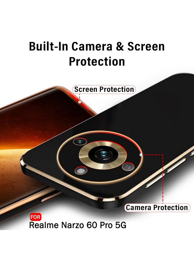 ذا جيفت كارت - جراب خلفي فاخر من TheGiftKart مصنوع من مادة TPU مطلي بالذهب لهاتف Realme Narzo 60 Pro 5G | حواف مرتفعة لحماية الكاميرا والشاشة | تصميم مقاوم للصدمات | جراب خلفي أنيق لهاتف Realme Narzo 60 Pro 5G (أسود) - Image 1