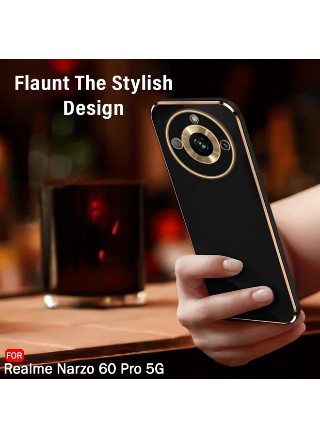 ذا جيفت كارت - جراب خلفي فاخر من TheGiftKart مصنوع من مادة TPU مطلي بالذهب لهاتف Realme Narzo 60 Pro 5G | حواف مرتفعة لحماية الكاميرا والشاشة | تصميم مقاوم للصدمات | جراب خلفي أنيق لهاتف Realme Narzo 60 Pro 5G (أسود) - Image 1