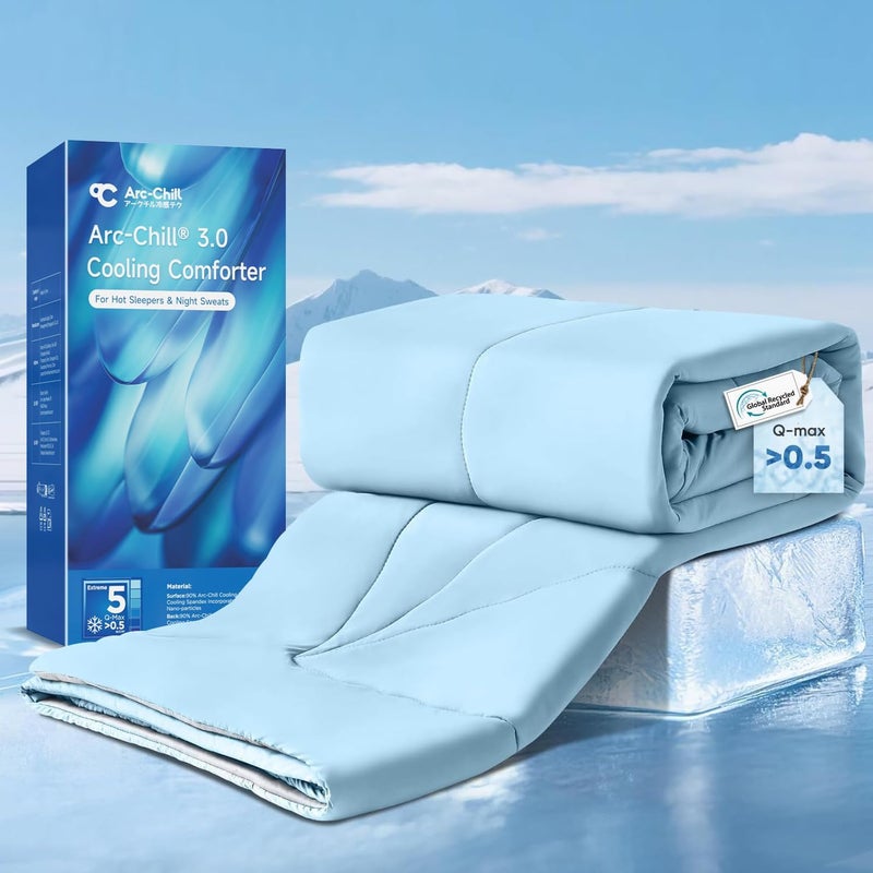 Elegear - Cooling Comforter Queen Size, Absorbs Body Heat to Keep Cold, Cooling Blanket, Arc-Chill 3.0 Cool Tech Japanese Summer Comforter, Hypoallergenic, Blue/Gray - Image 1