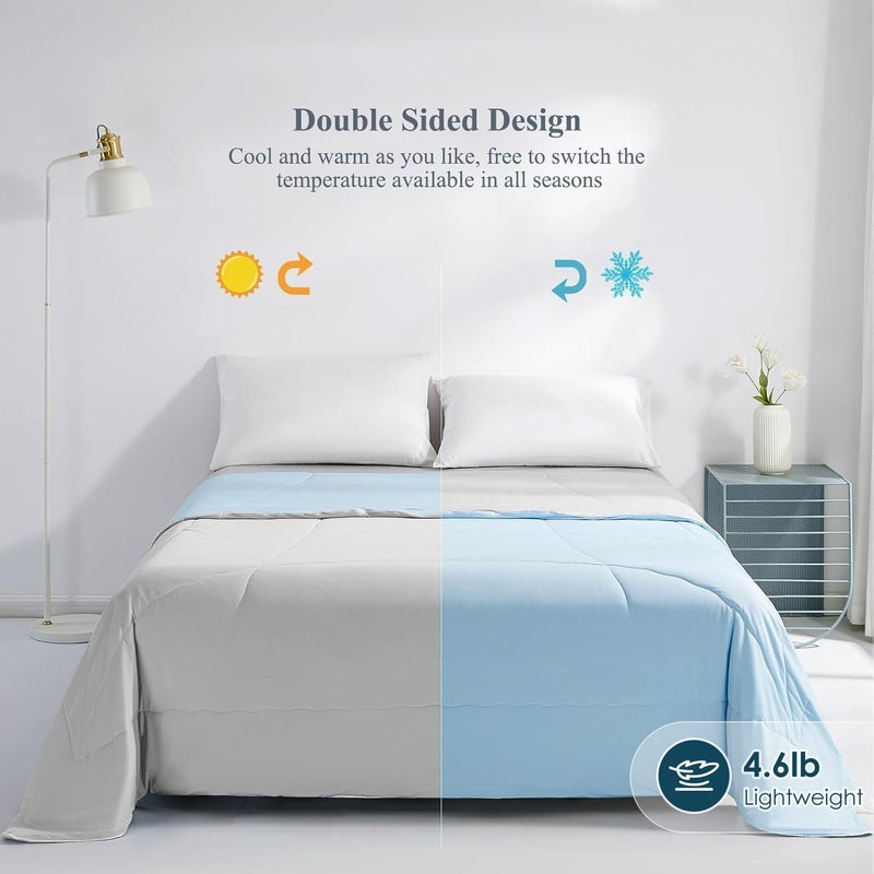 Elegear - Cooling Comforter Queen Size, Absorbs Body Heat to Keep Cold, Cooling Blanket, Arc-Chill 3.0 Cool Tech Japanese Summer Comforter, Hypoallergenic, Blue/Gray - Image 5