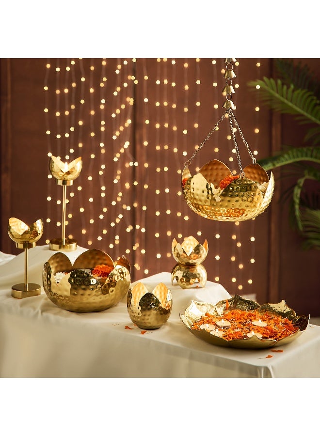 Home Box Kumudh Noore Hammered Decorative Candleholder - 10x9.5x21 cm - Image 4
