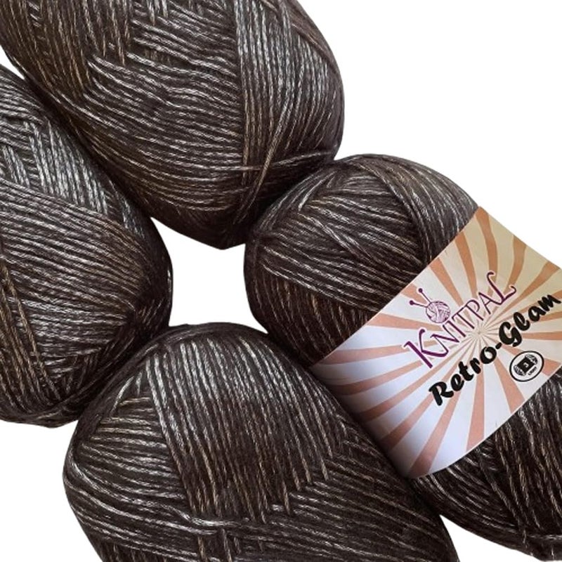 KnitPal Retro-Glam Metallic Yarn for Crocheting, 4-Pack (1280Yds / 400G), Free Patterns - Sparkle Yarn for Knitting - 3 DK Light Worsted Weight - Black Chrome - Image 1