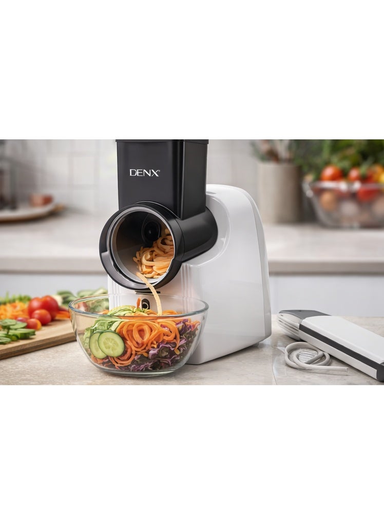 Denx Electric Vegetable Slicer & Cheese Grater 3 Interchangeable Blades Automatic Vegetable Cutter Electric Salad Maker Potato Carrot Cheese Shredder Kitchen Food Processor - Image 4
