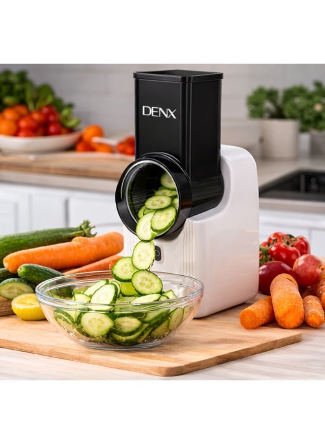 Denx Electric Vegetable Slicer & Cheese Grater 3 Interchangeable Blades Automatic Vegetable Cutter Electric Salad Maker Potato Carrot Cheese Shredder Kitchen Food Processor - Image 5